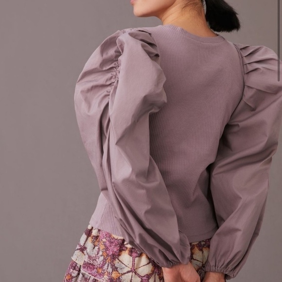 Anthropologie Mauve Puff Sleeve Blouse - Picture 2 of 5